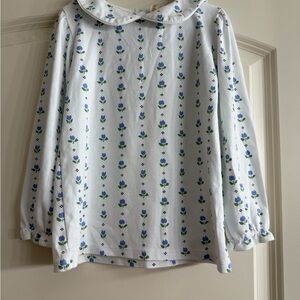 The Beaufort Bonnet Company White and Blue Floral Kids Shirt size 6